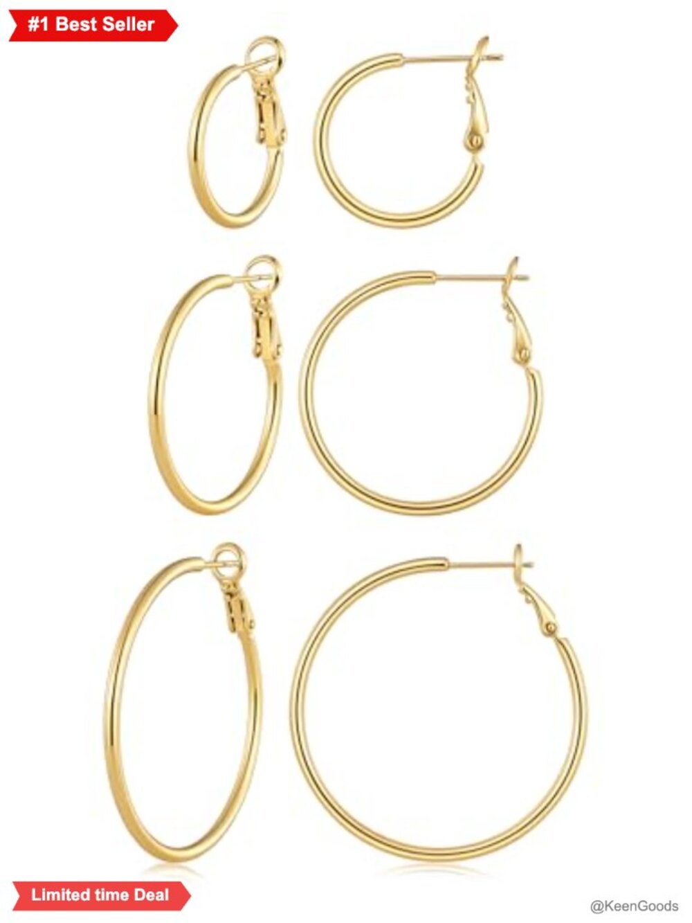 14K Gold Plated Thin Hoop Earrings Set Hypoallergenic Everyday Wear